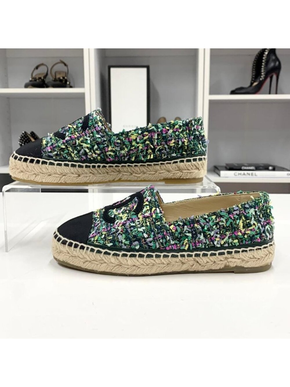 Chanel Fabric Coco Mark Espadrille Flat Shoes - Picture 4 of 10